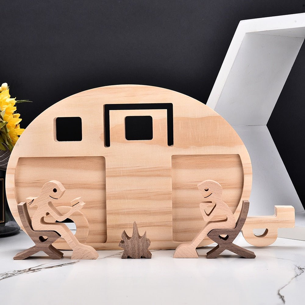 Family Puppy Wood Dog Figurine Desk Ornament - DormVibes