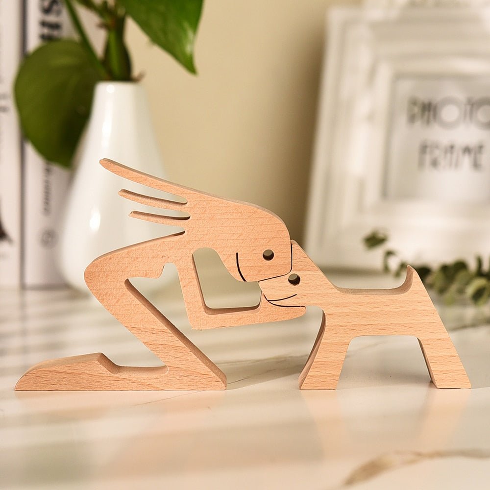 Family Puppy Wood Dog Figurine Desk Ornament - DormVibes