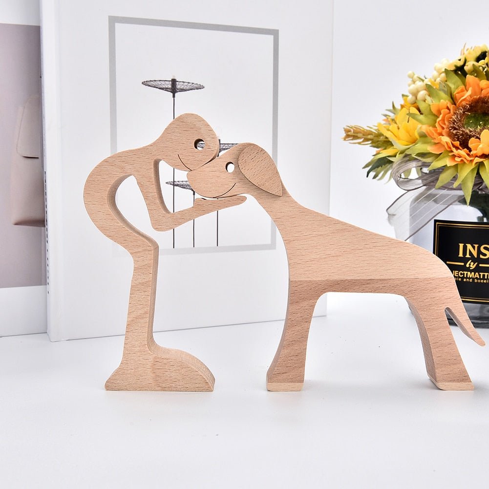 Family Puppy Wood Dog Figurine Desk Ornament - DormVibes
