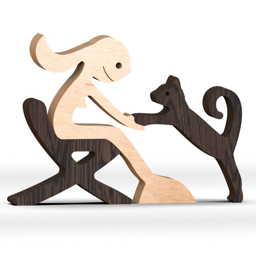 Family Puppy Wood Dog Figurine Desk Ornament - DormVibes