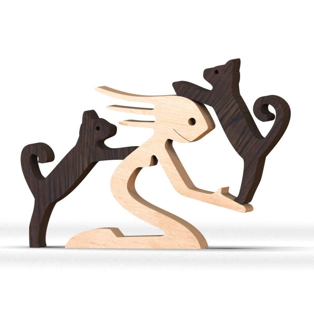 Family Puppy Wood Dog Figurine Desk Ornament - DormVibes