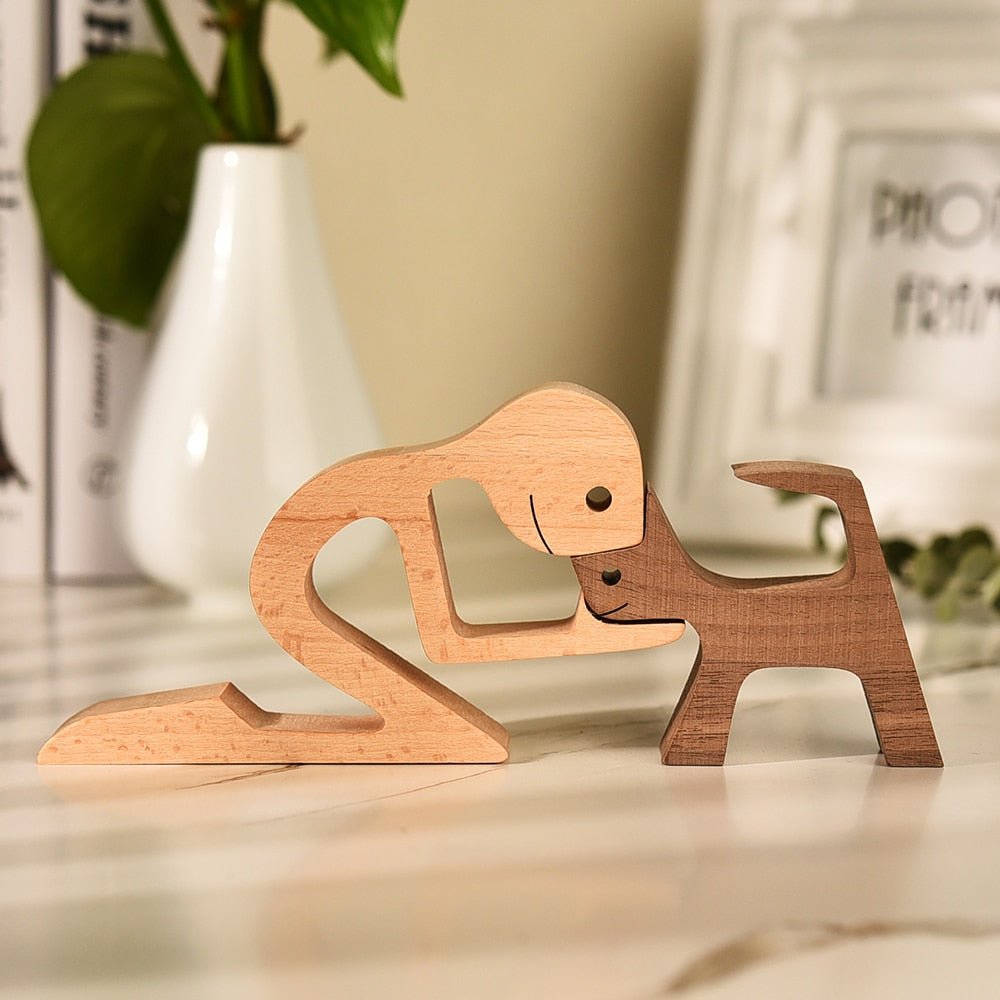 Family Puppy Wood Dog Figurine Desk Ornament - DormVibes