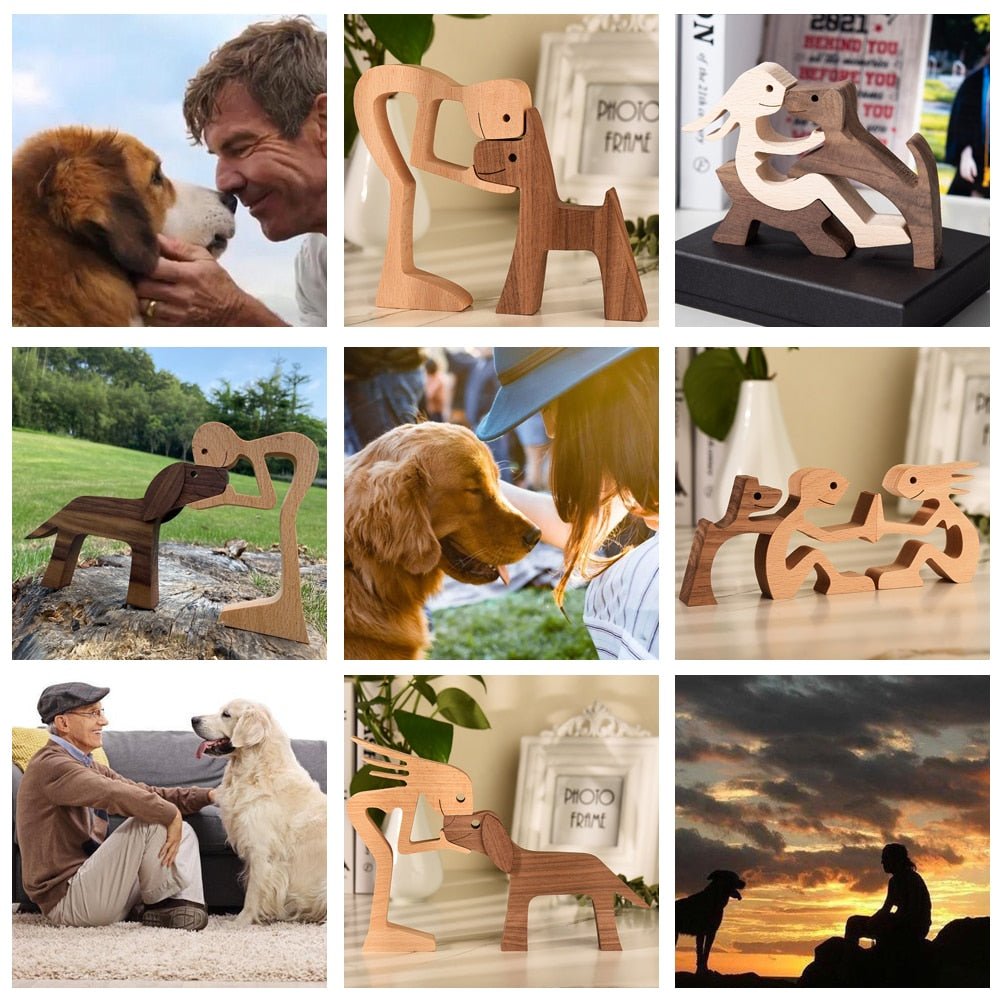 Family Puppy Wood Dog Figurine Desk Ornament - DormVibes