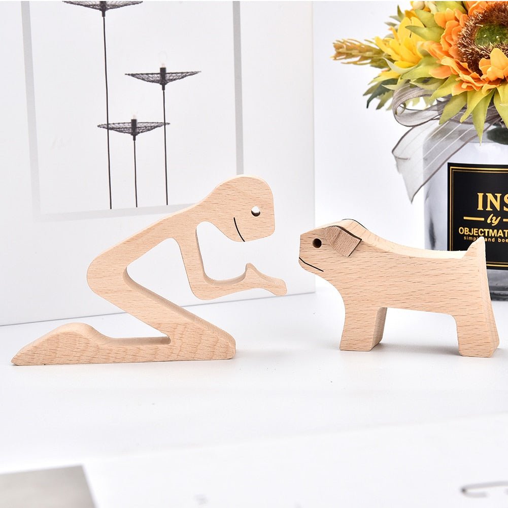 Family Puppy Wood Dog Figurine Desk Ornament - DormVibes