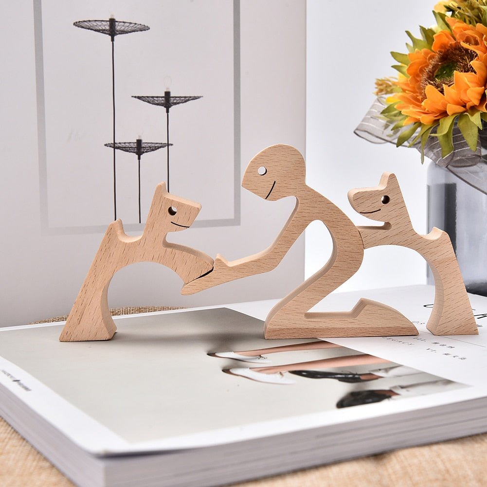 Family Puppy Wood Dog Figurine Desk Ornament - DormVibes
