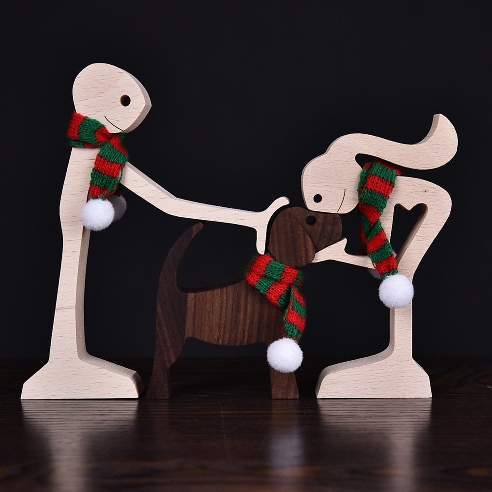 Family Puppy Wood Dog Figurine Desk Ornament - DormVibes
