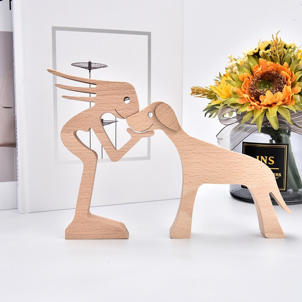 Family Puppy Wood Dog Figurine Desk Ornament - DormVibes