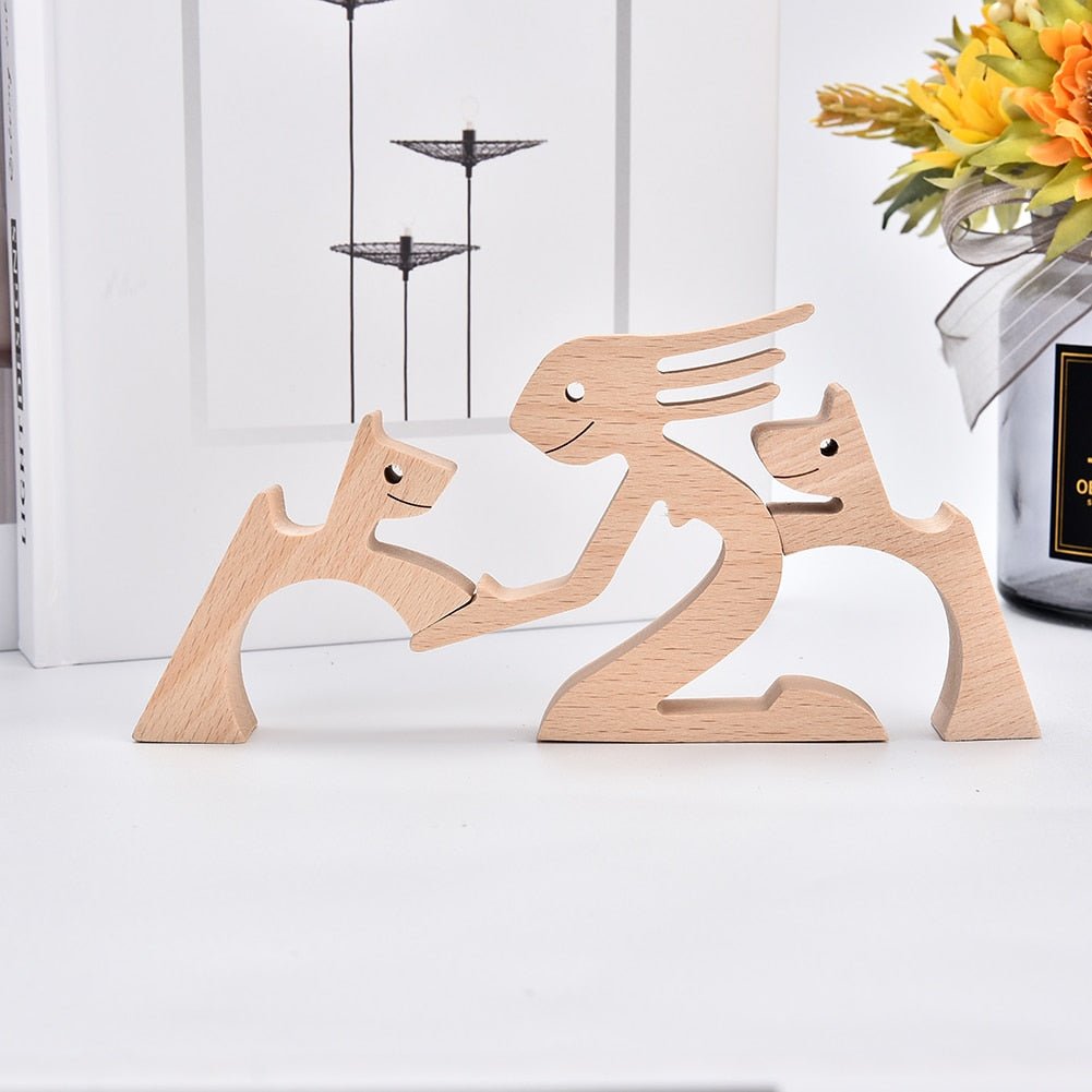 Family Puppy Wood Dog Figurine Desk Ornament - DormVibes