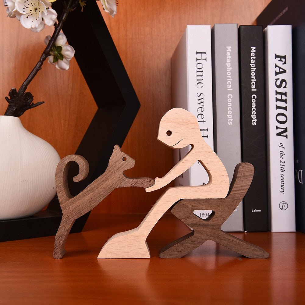 Family Puppy Wood Dog Figurine Desk Ornament - DormVibes
