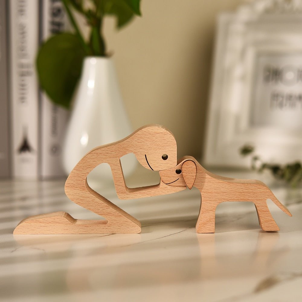 Family Puppy Wood Dog Figurine Desk Ornament - DormVibes