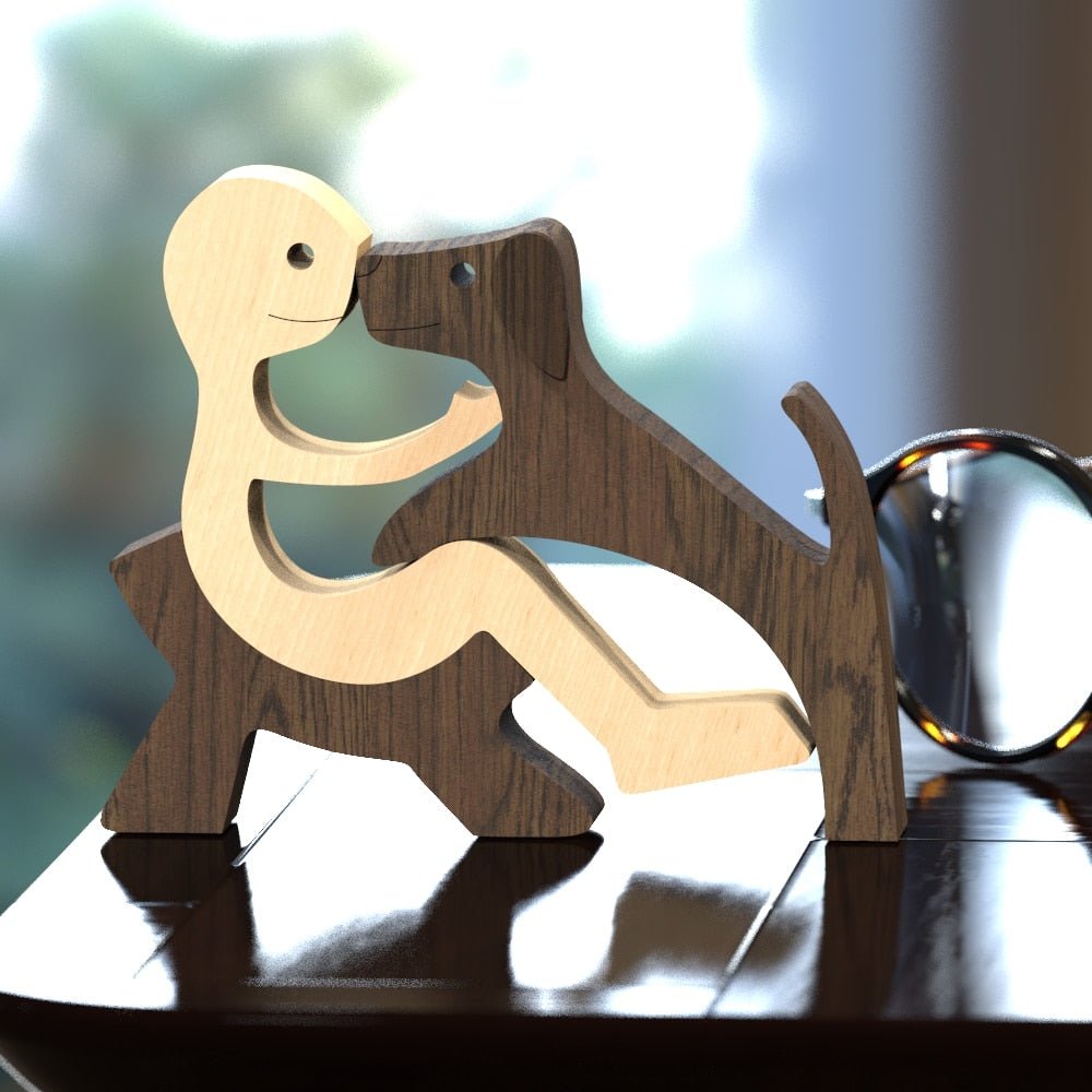 Family Puppy Wood Dog Figurine Desk Ornament - DormVibes