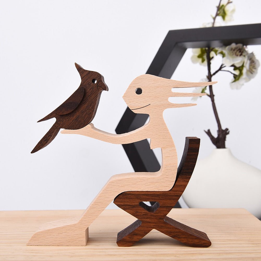 Family Puppy Wood Dog Figurine Desk Ornament - DormVibes