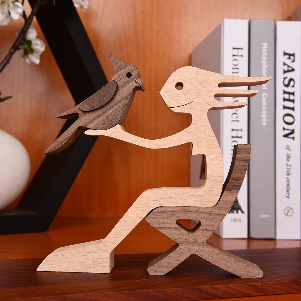 Family Puppy Wood Dog Figurine Desk Ornament - DormVibes