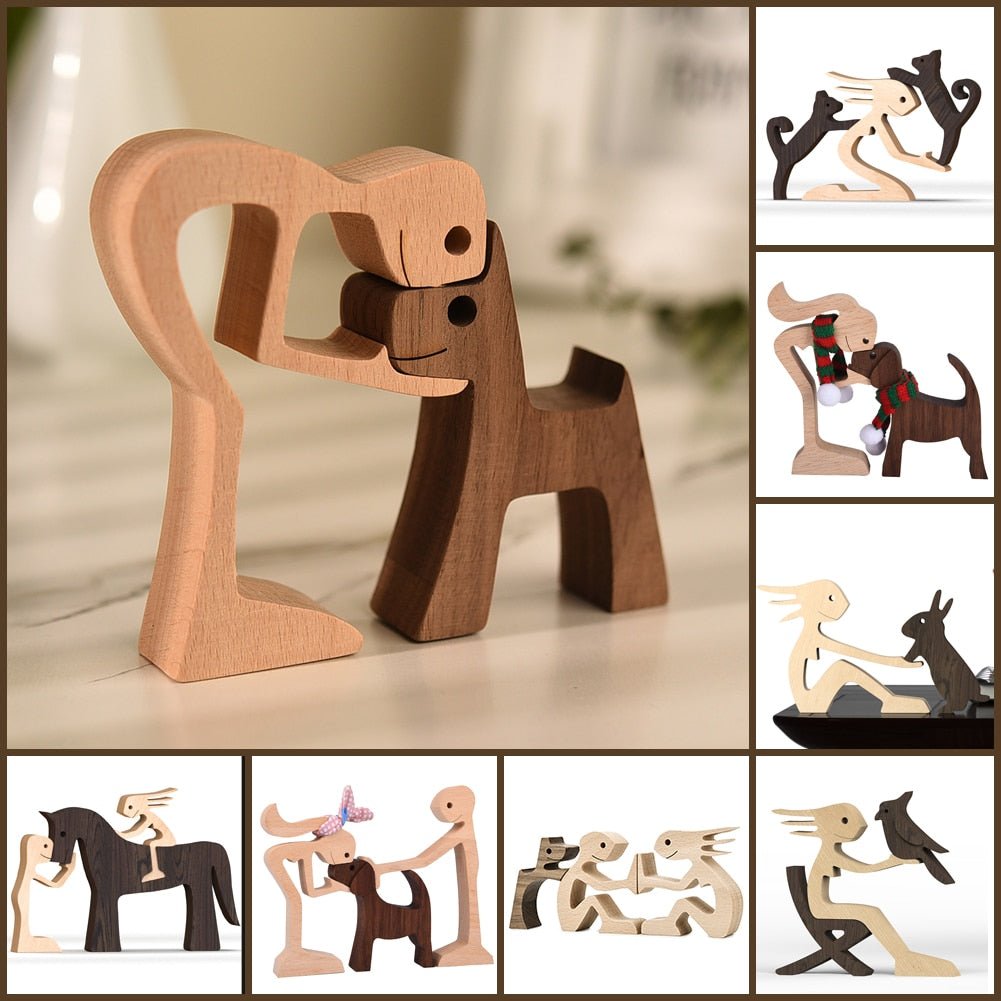 Family Puppy Wood Dog Figurine Desk Ornament - DormVibes