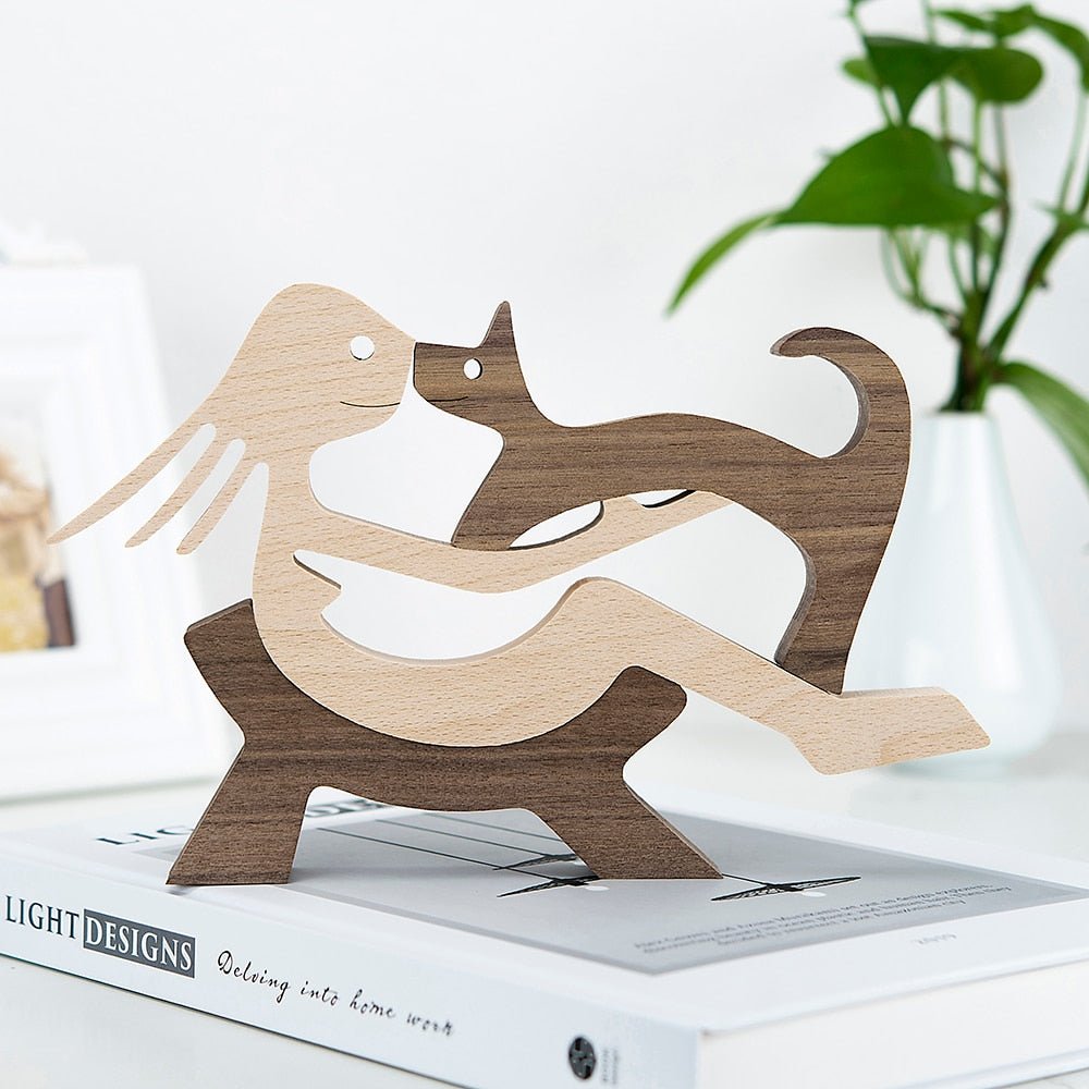 Family Puppy Wood Dog Figurine Desk Ornament - DormVibes