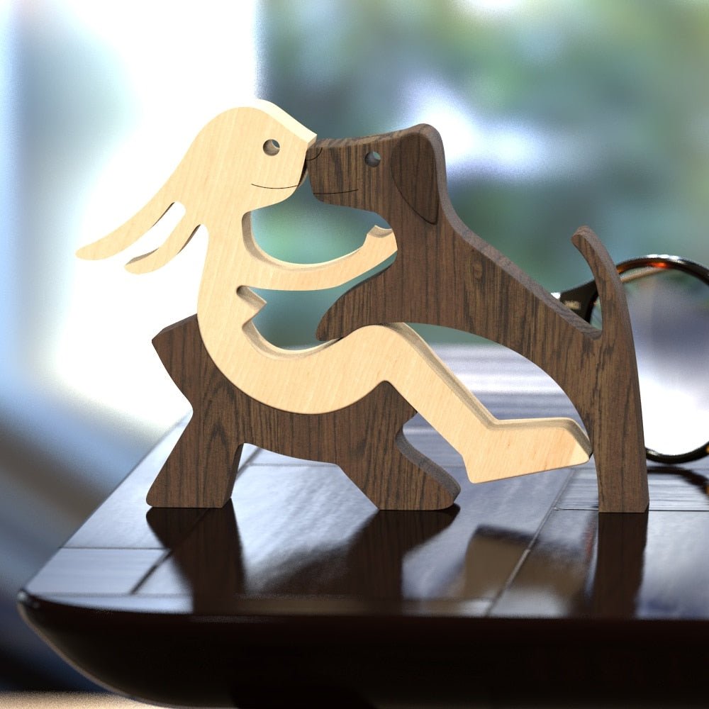 Family Puppy Wood Dog Figurine Desk Ornament - DormVibes