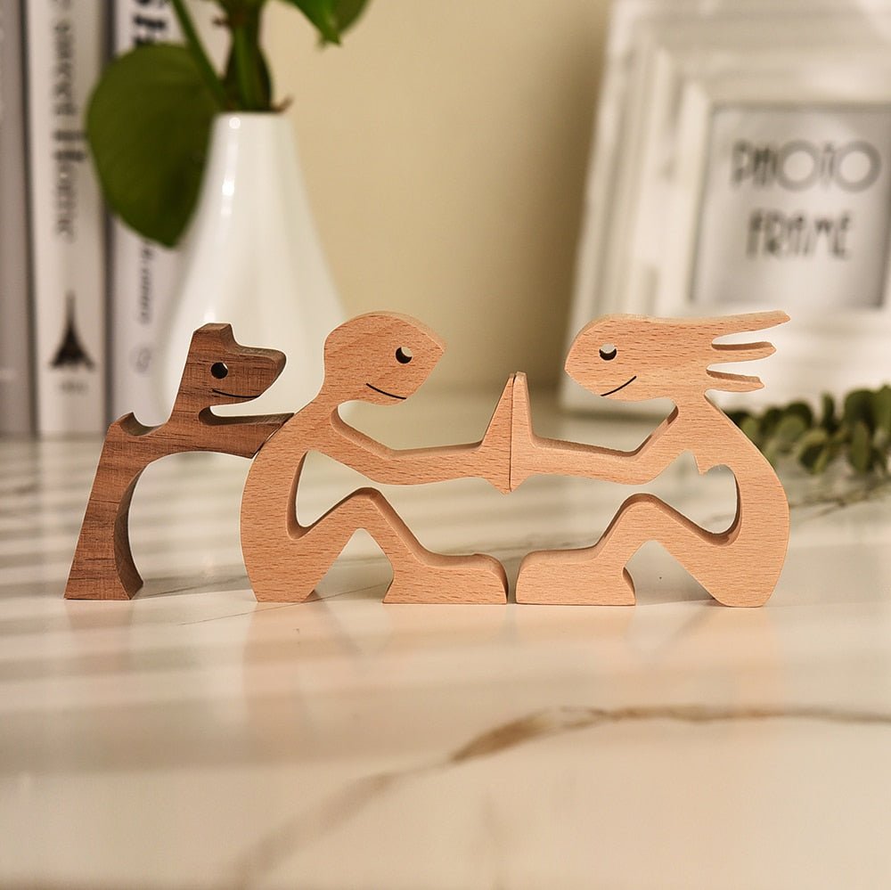 Family Puppy Wood Dog Figurine Desk Ornament - DormVibes