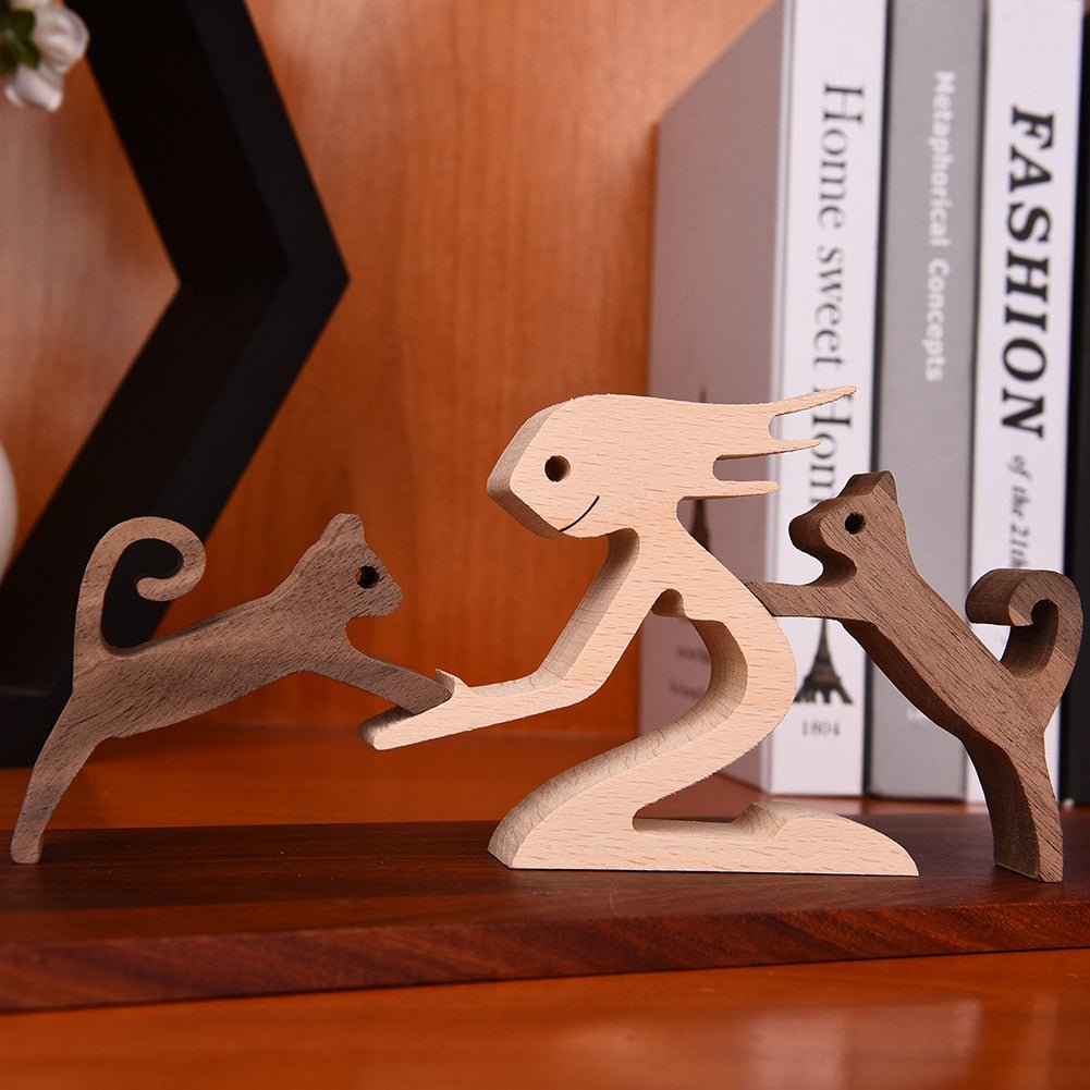 Family Puppy Wood Dog Figurine Desk Ornament - DormVibes