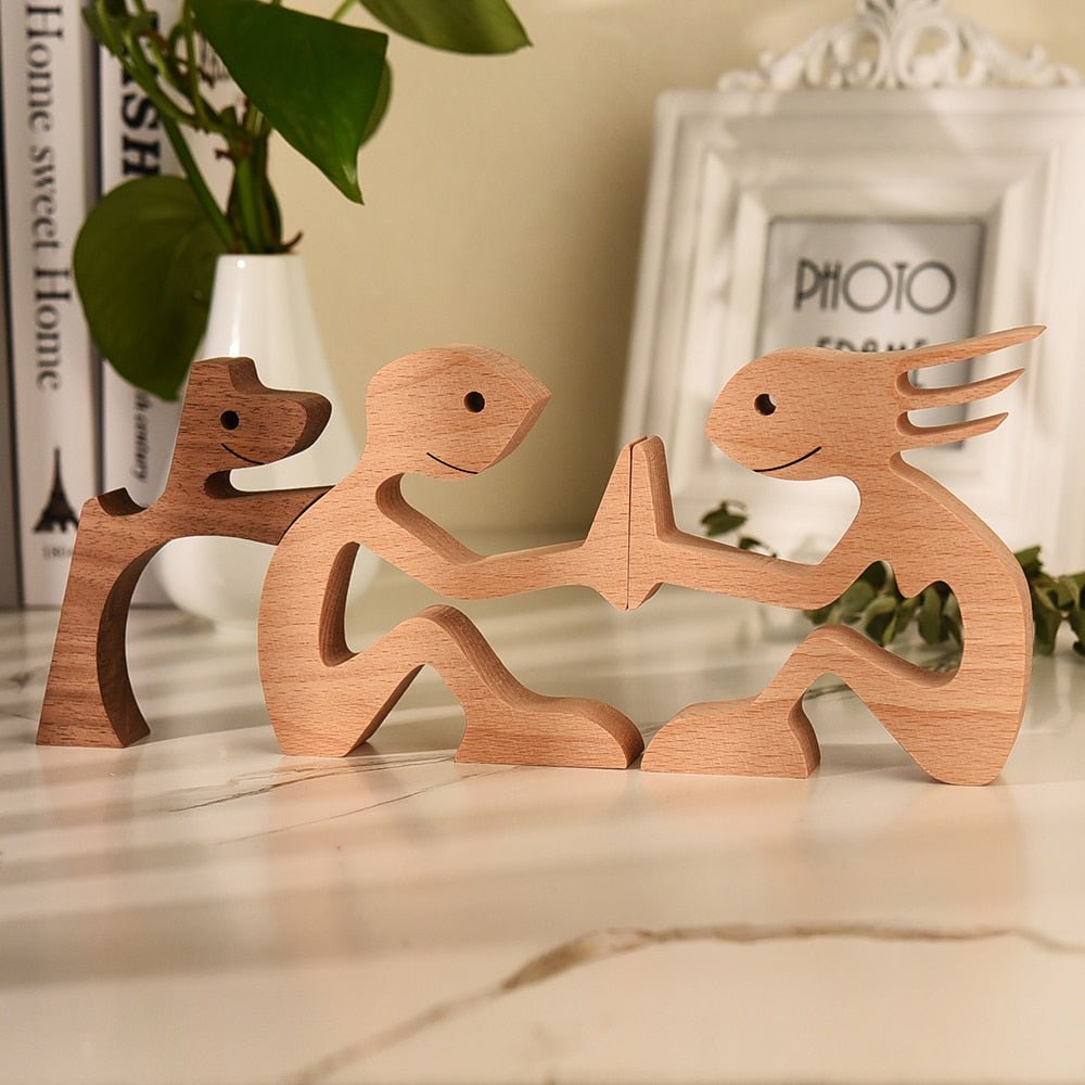 Family Puppy Wood Dog Figurine Desk Ornament - DormVibes