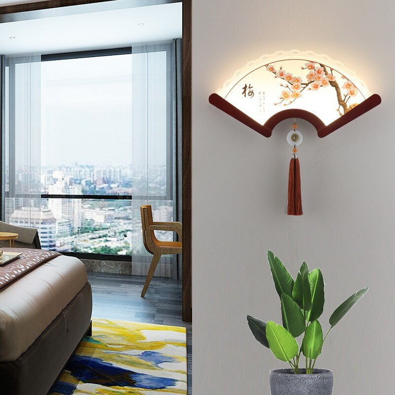 Fan-Shaped Wood Wall Lamp - Retro Japanese LED Light for Bedroom and Living Room Decor - DormVibes