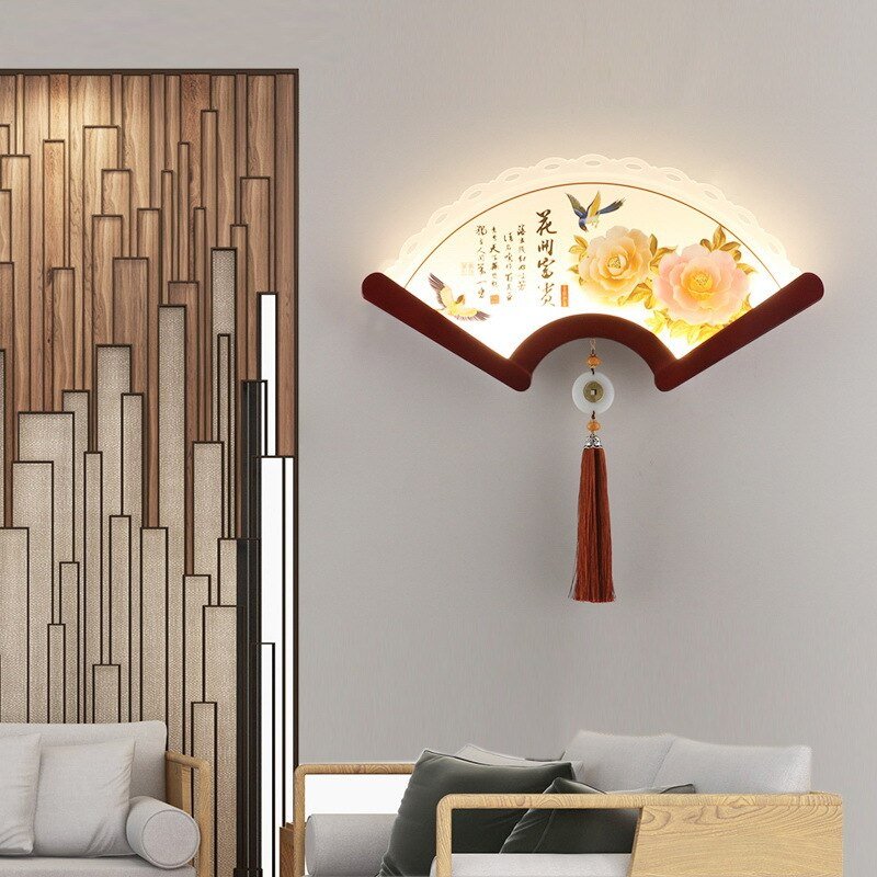 Fan-Shaped Wood Wall Lamp - Retro Japanese LED Light for Bedroom and Living Room Decor - DormVibes