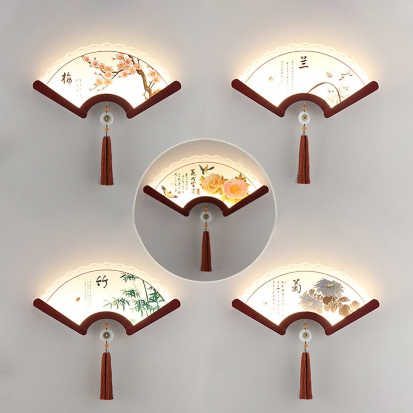 Fan-Shaped Wood Wall Lamp - Retro Japanese LED Light for Bedroom and Living Room Decor - DormVibes