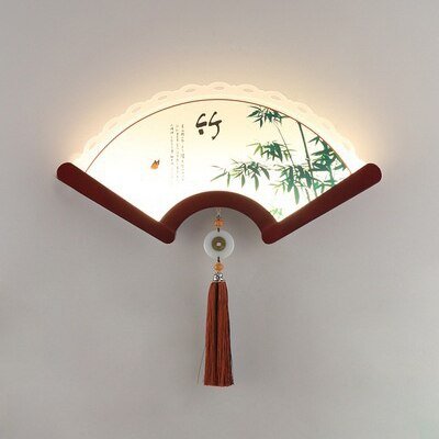 Fan-Shaped Wood Wall Lamp - Retro Japanese LED Light for Bedroom and Living Room Decor - DormVibes