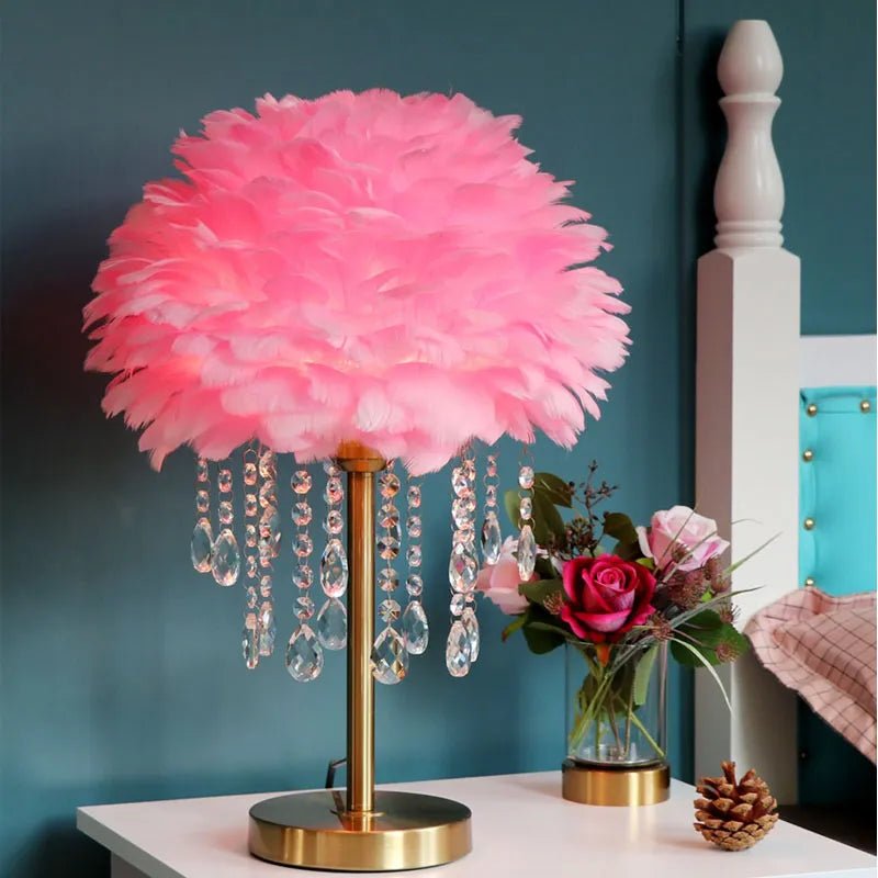 Feather Crystal Table Lamp: Warm Glow for Cozy Spaces - DormVibes
