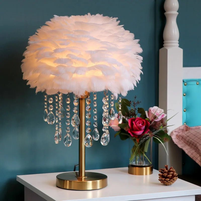 Feather Crystal Table Lamp: Warm Glow for Cozy Spaces - DormVibes