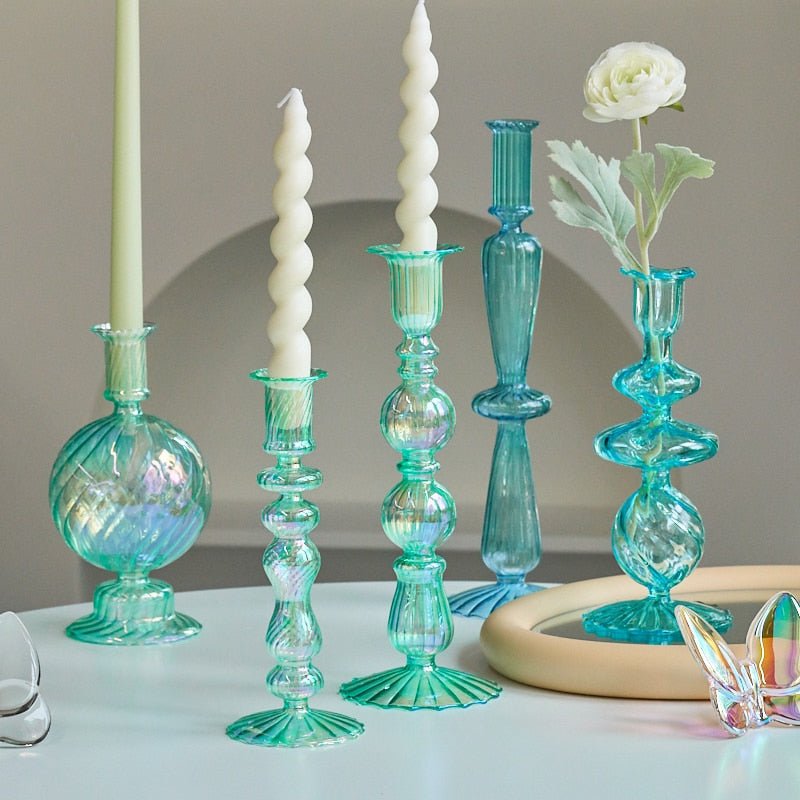 Glass taper candle shop holders