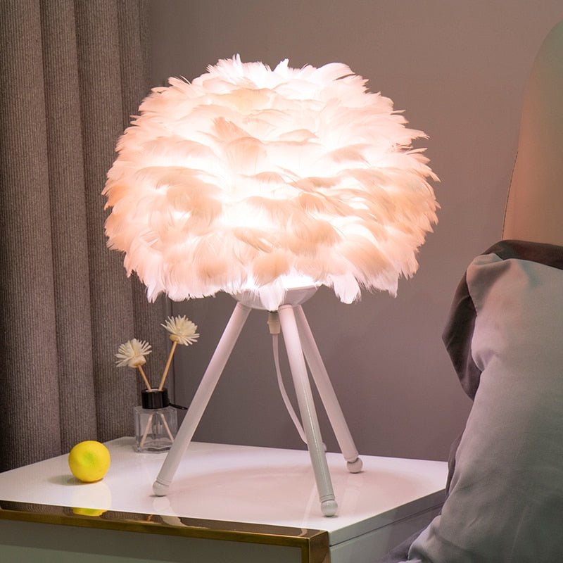 Pink fluffy table sales lamp