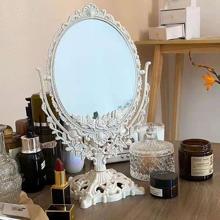 French Retro Double-Faced Desktop Mirror: Rotating Princess Dressing Glass for Home & Dormitory Decor - DormVibes