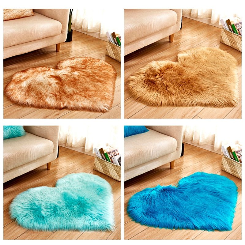 Furry Solid Color Heart Rug – Bedroom Bedside Floor Cushion, Living Room Coffee Table Mat, Fashionable Anti-Slip Carpets, Home Decor - DormVibes