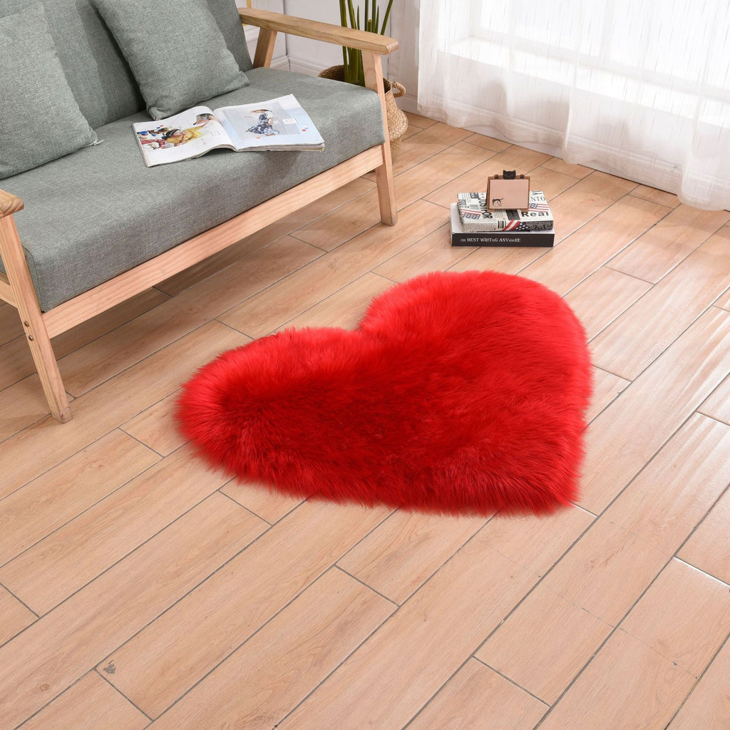 Furry Solid Color Heart Rug – Bedroom Bedside Floor Cushion, Living Room Coffee Table Mat, Fashionable Anti-Slip Carpets, Home Decor - DormVibes