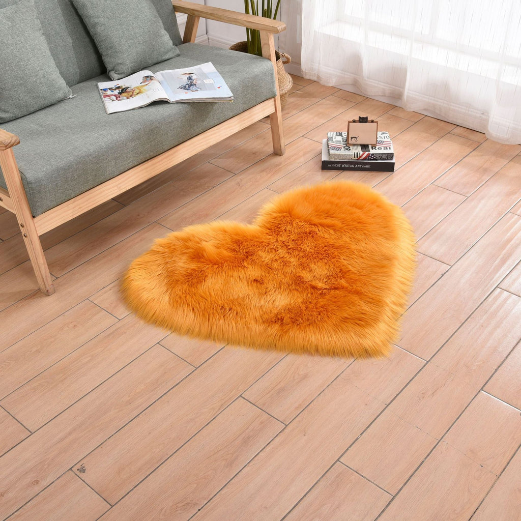 Furry Solid Color Heart Rug – Bedroom Bedside Floor Cushion, Living Room Coffee Table Mat, Fashionable Anti-Slip Carpets, Home Decor - DormVibes