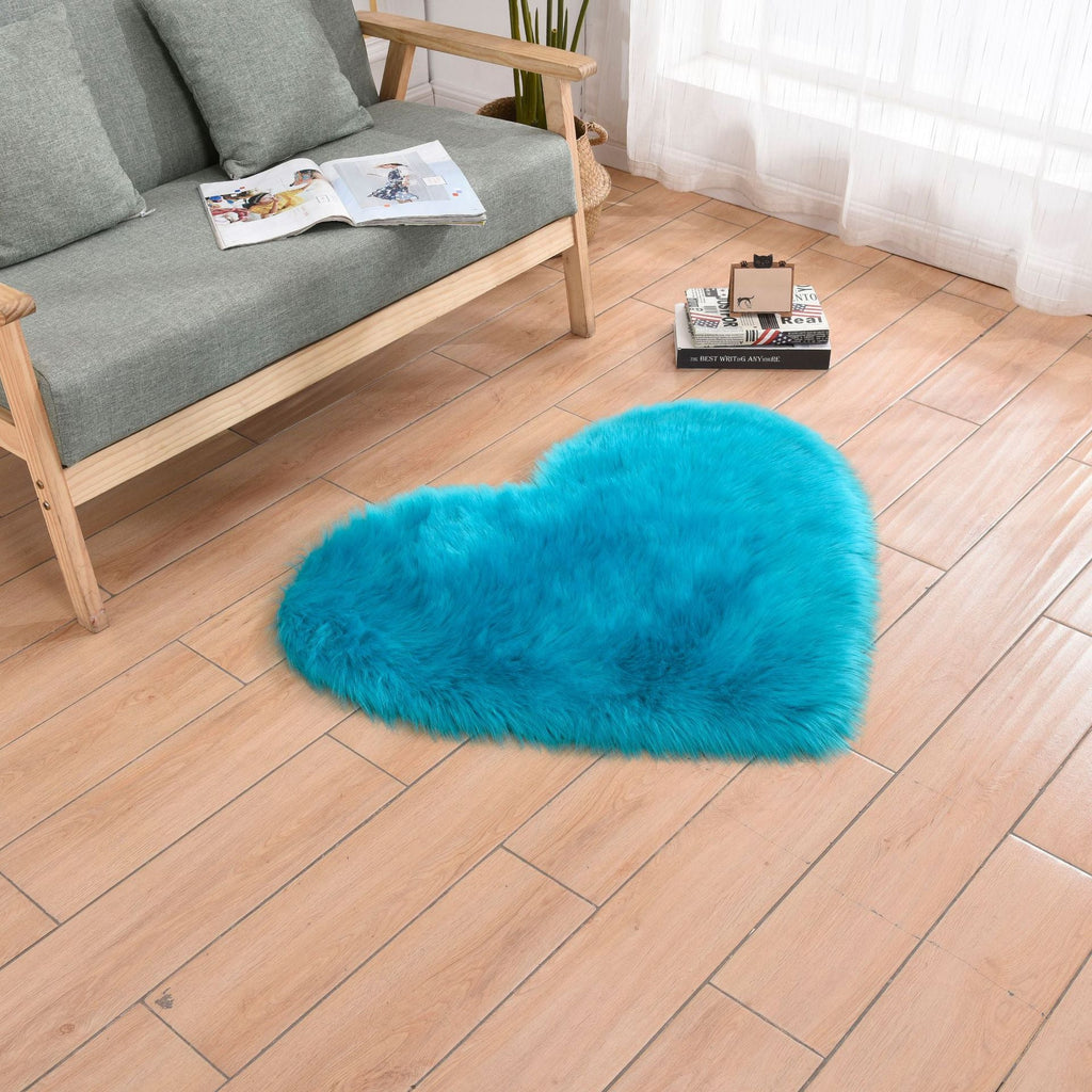 Furry Solid Color Heart Rug – Bedroom Bedside Floor Cushion, Living Room Coffee Table Mat, Fashionable Anti-Slip Carpets, Home Decor - DormVibes