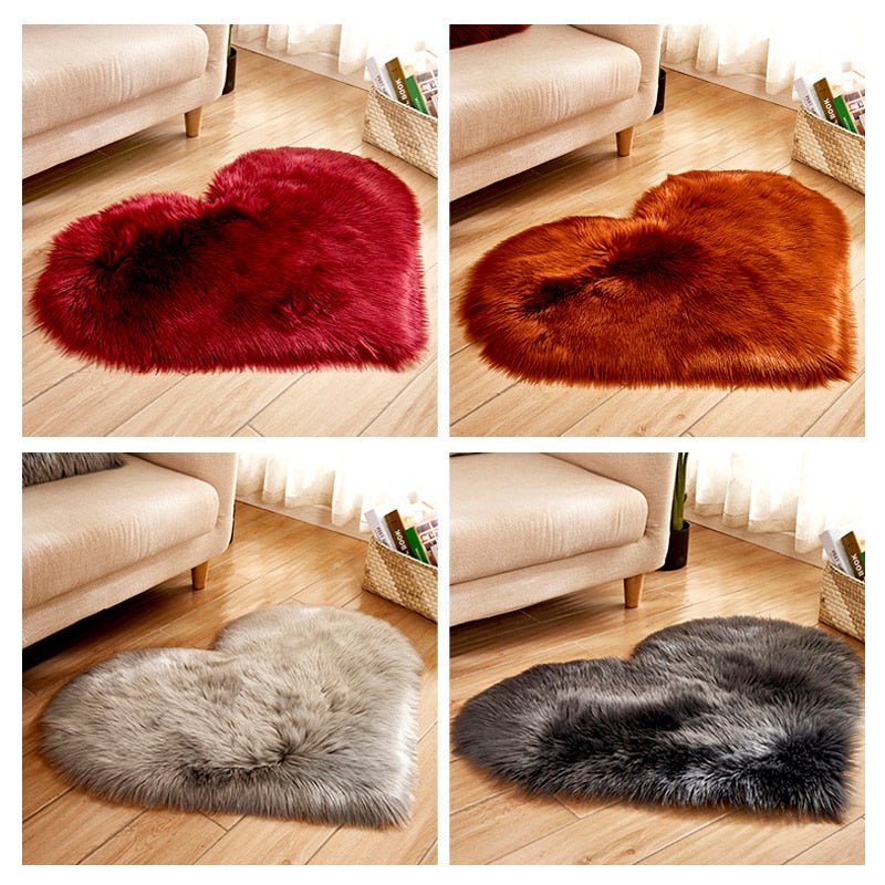 Furry Solid Color Heart Rug – Bedroom Bedside Floor Cushion, Living Room Coffee Table Mat, Fashionable Anti-Slip Carpets, Home Decor - DormVibes