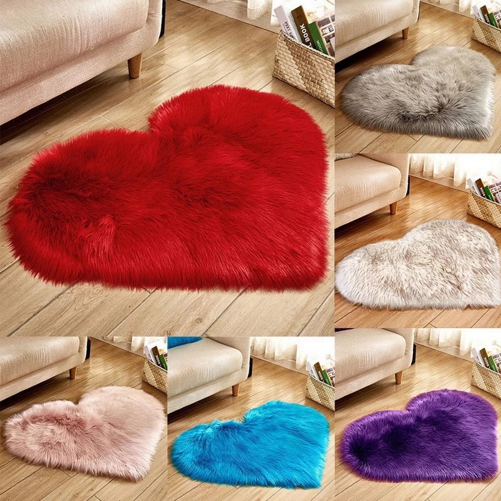 Furry Solid Color Heart Rug – Bedroom Bedside Floor Cushion, Living Room Coffee Table Mat, Fashionable Anti-Slip Carpets, Home Decor - DormVibes