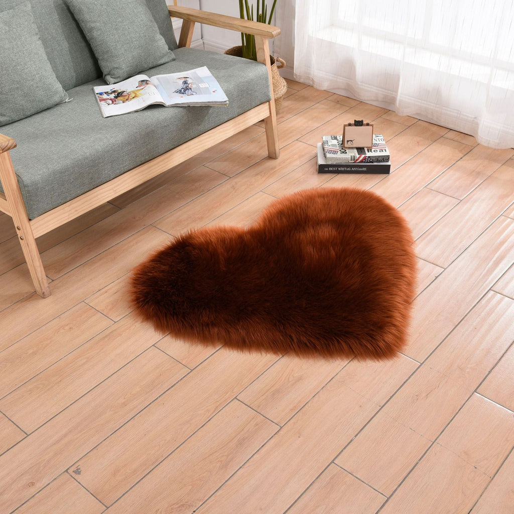 Furry Solid Color Heart Rug – Bedroom Bedside Floor Cushion, Living Room Coffee Table Mat, Fashionable Anti-Slip Carpets, Home Decor - DormVibes