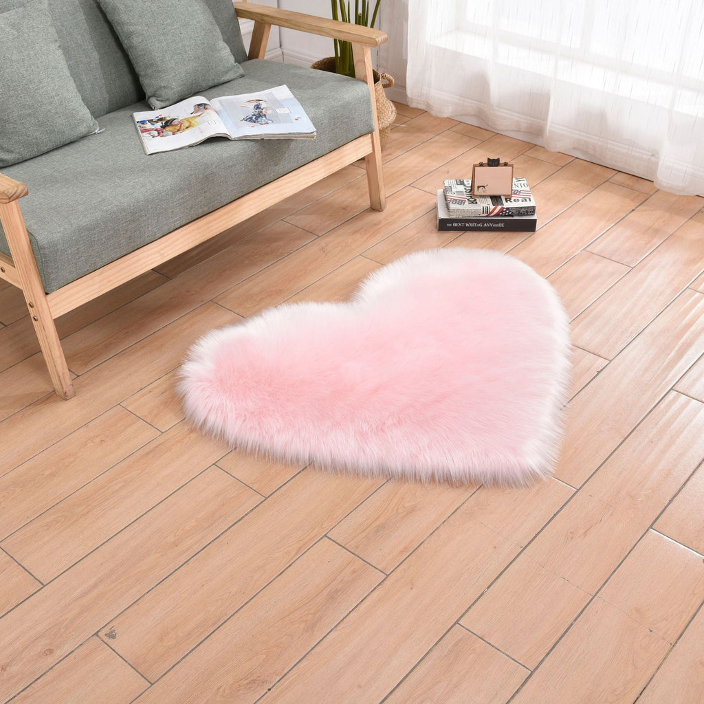 Furry Solid Color Heart Rug – Bedroom Bedside Floor Cushion, Living Room Coffee Table Mat, Fashionable Anti-Slip Carpets, Home Decor - DormVibes