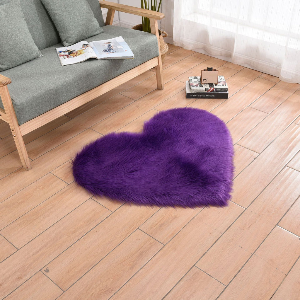 Furry Solid Color Heart Rug – Bedroom Bedside Floor Cushion, Living Room Coffee Table Mat, Fashionable Anti-Slip Carpets, Home Decor - DormVibes