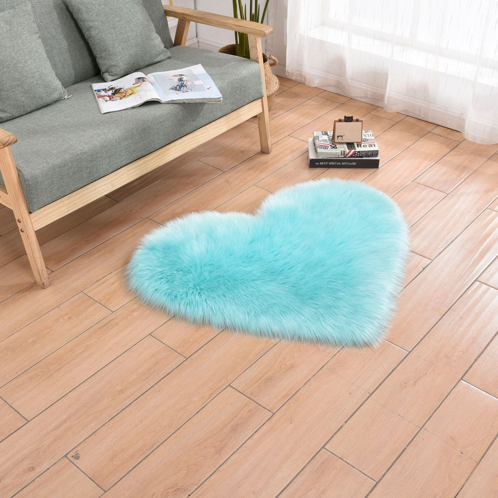 Furry Solid Color Heart Rug – Bedroom Bedside Floor Cushion, Living Room Coffee Table Mat, Fashionable Anti-Slip Carpets, Home Decor - DormVibes