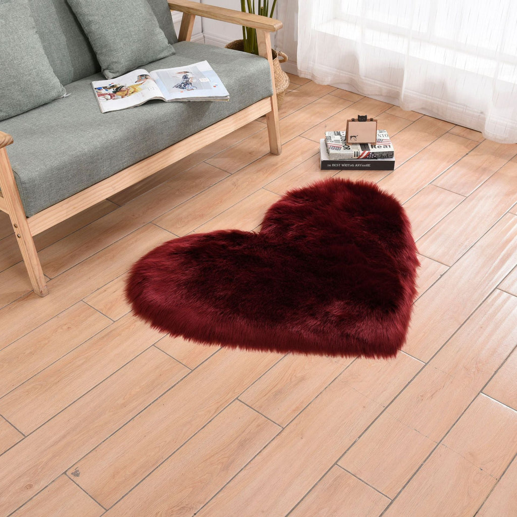 Furry Solid Color Heart Rug – Bedroom Bedside Floor Cushion, Living Room Coffee Table Mat, Fashionable Anti-Slip Carpets, Home Decor - DormVibes