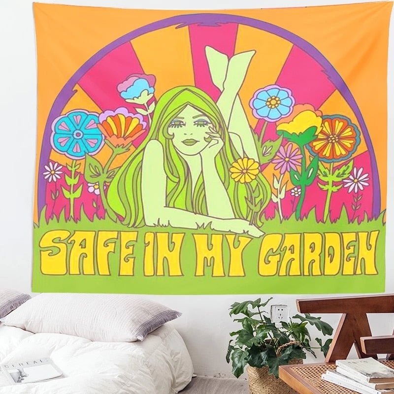 Garden of Serenity: "Safe in My Garden" 80s Aesthetic Tapestry - DormVibes