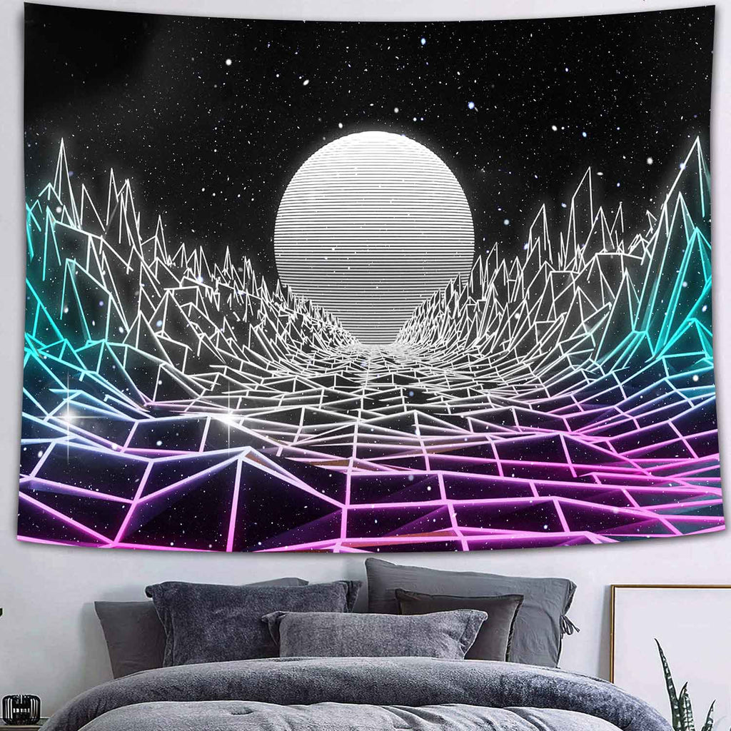 Geometric Moon Blacklight Tapestry - DormVibes