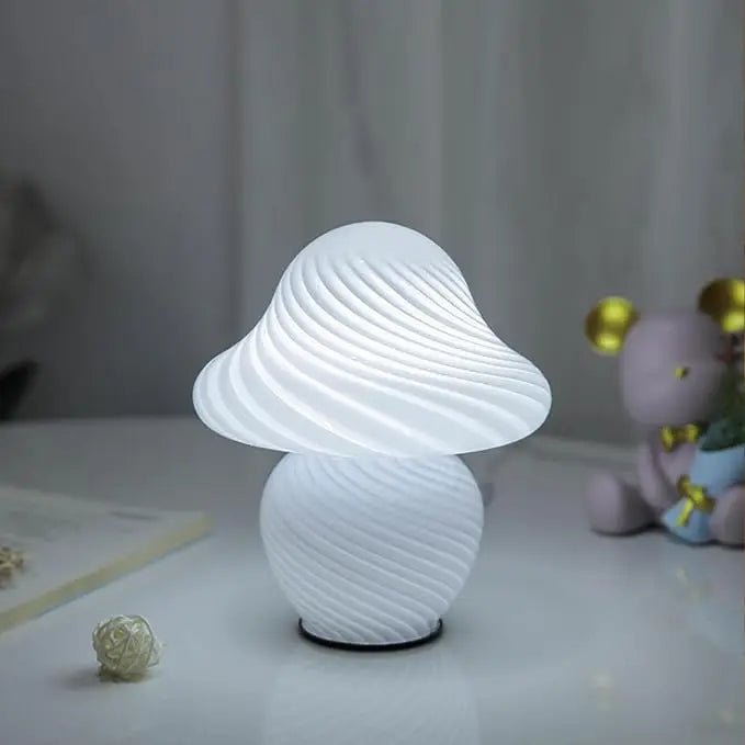 Glass Mushroom Lamp: Warm Dimmable LED for Cozy Bedroom & Living Room - DormVibes