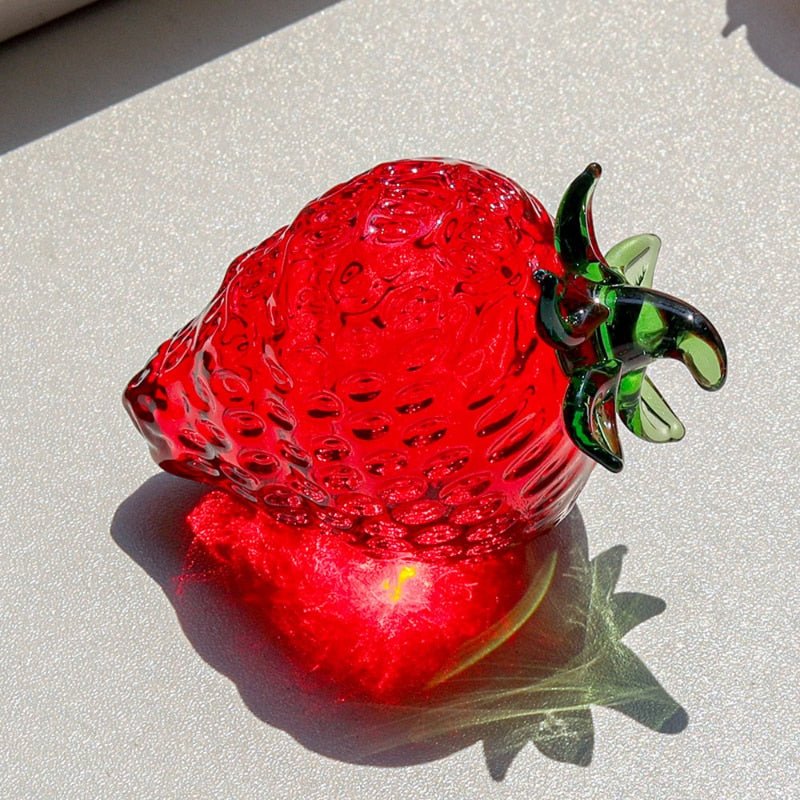 Glass Red Strawberry Figurine Desk Ornament - DormVibes