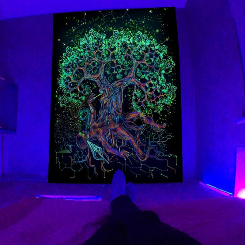 Glowing Green Tree Blacklight Tapestry - DormVibes
