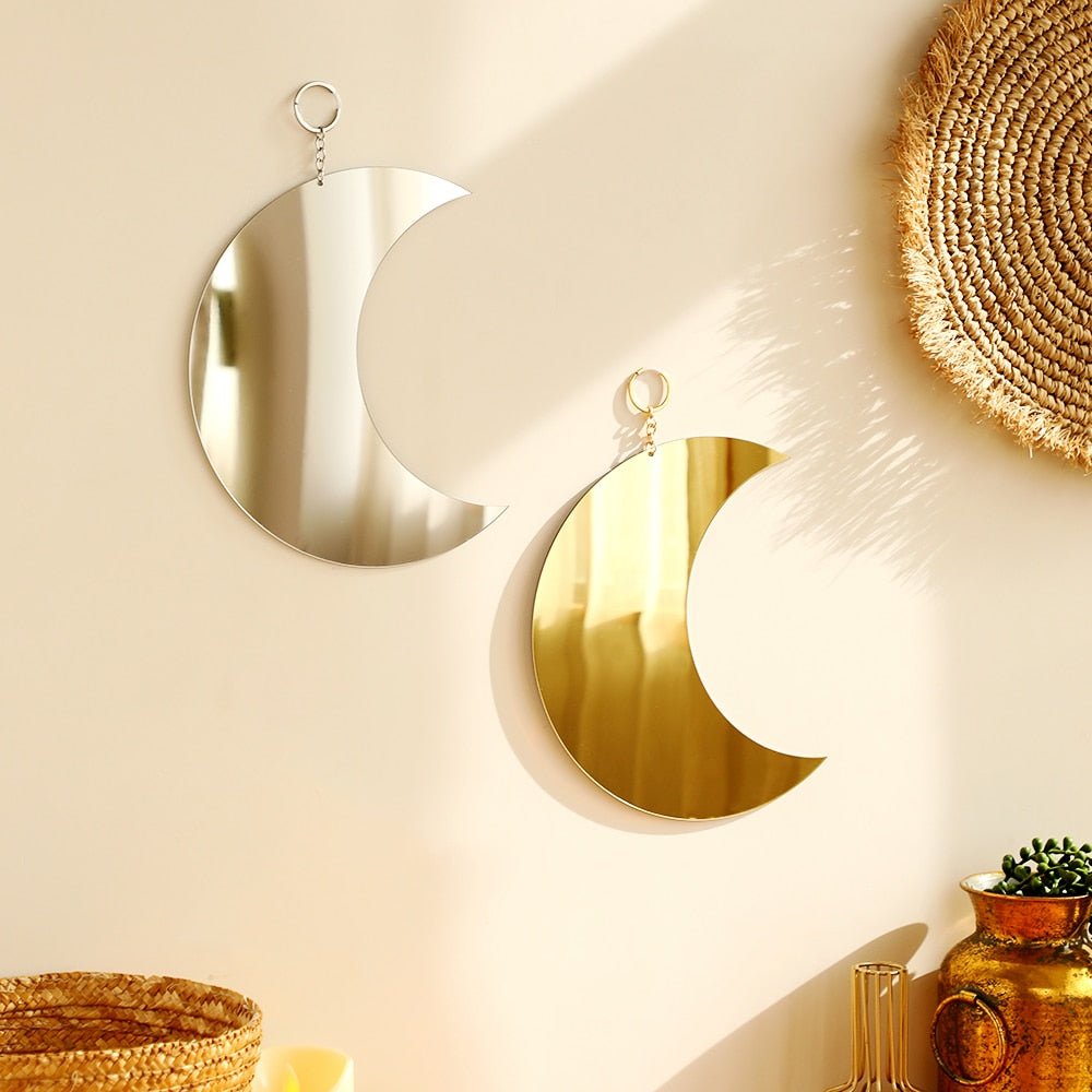 Gold Moon Phase Wall Mirror For Boho Room - DormVibes