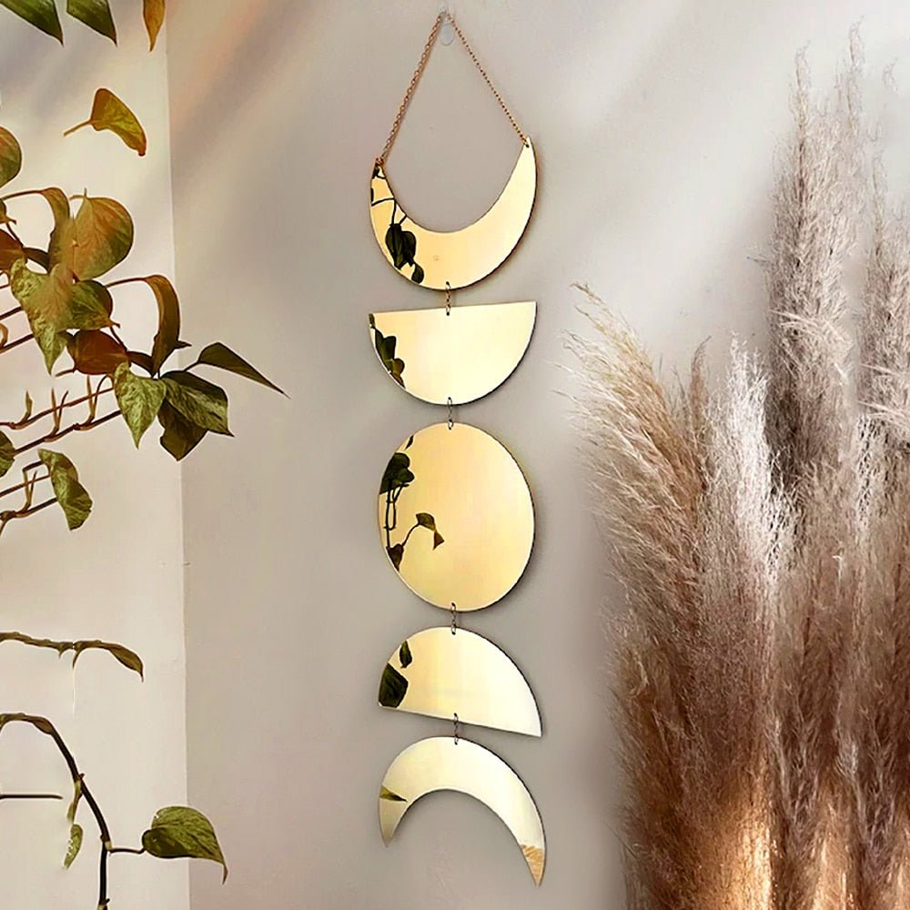 Gold Moon Phase Wall Mirror For Boho Room - DormVibes